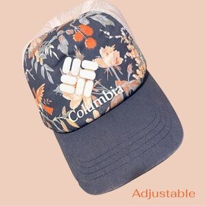 Columbia Woman’s Floral Trucker Hat - Navy with Orange and Cream Accents